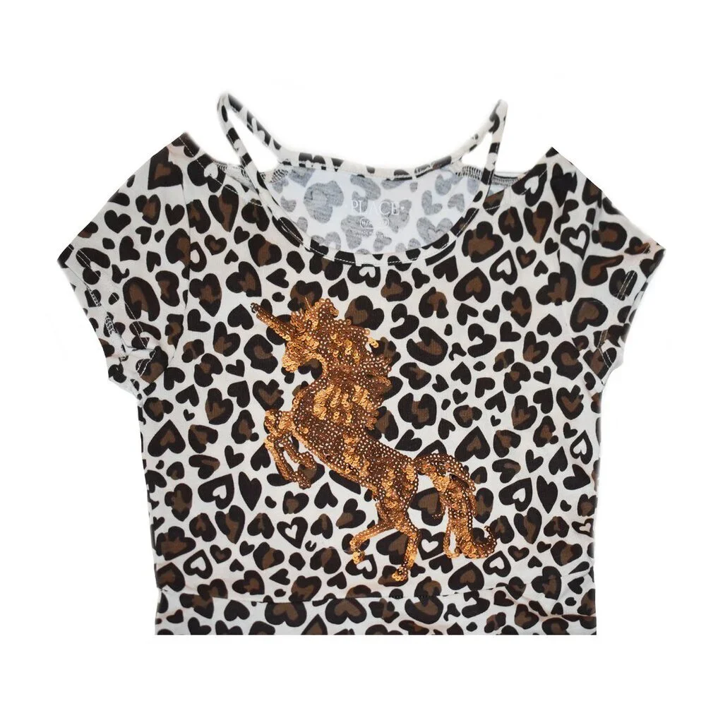 The Children’s Place Girls Dress Animal Print Short Sleeve Sequin Unicorn